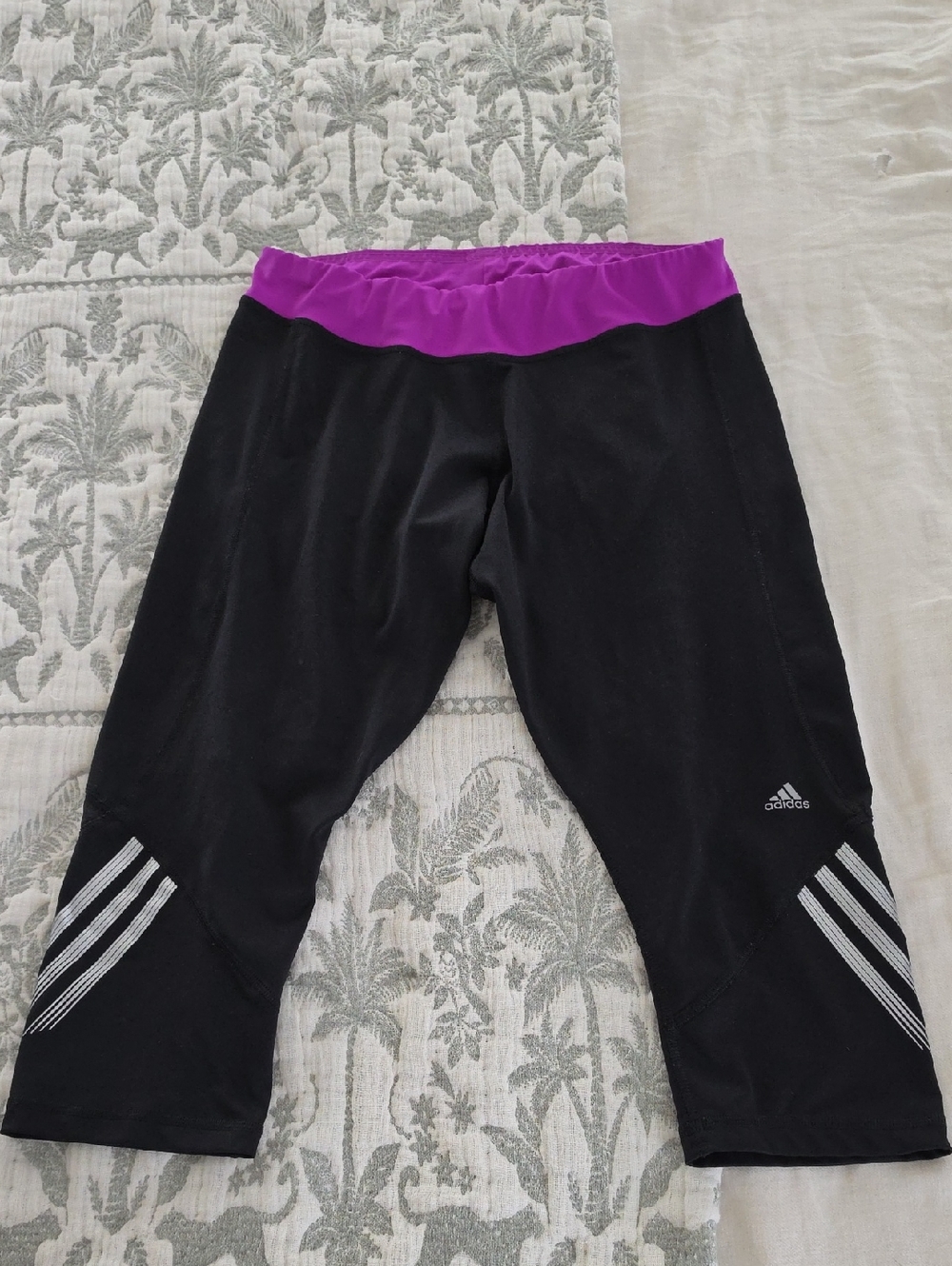 adidas Black Capri Leggings with Purple Waistband